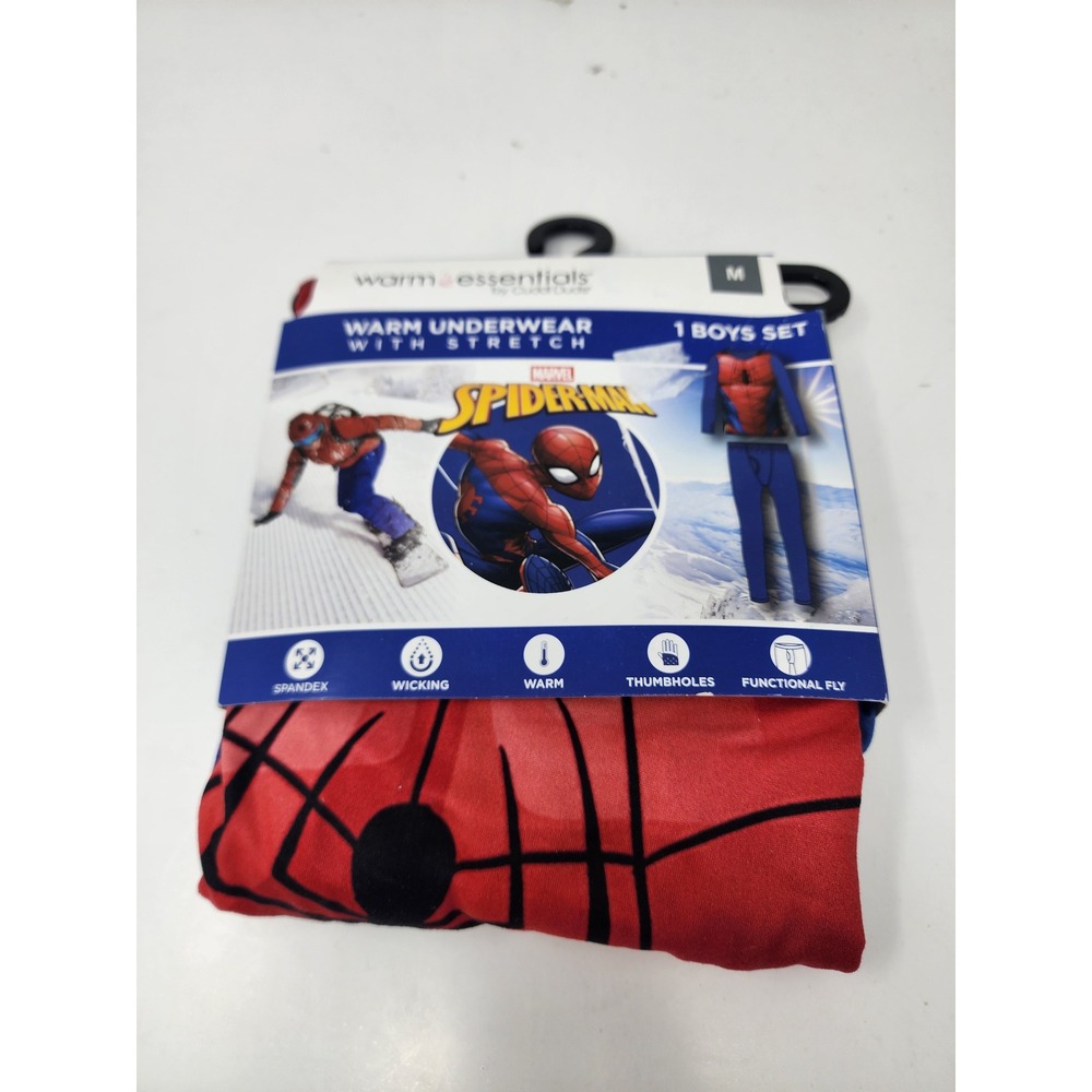 Warm Essentials Boys Spider-Man Thermal Set Red Polyester Blend Size Medium